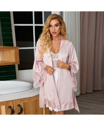 New Silk Kimono Robe Bathrobe Women Silk Bridesmaid Robes Sexy Pink Color Robes Satin Robe Ladies Dressing Gowns $33.44 - Sle...