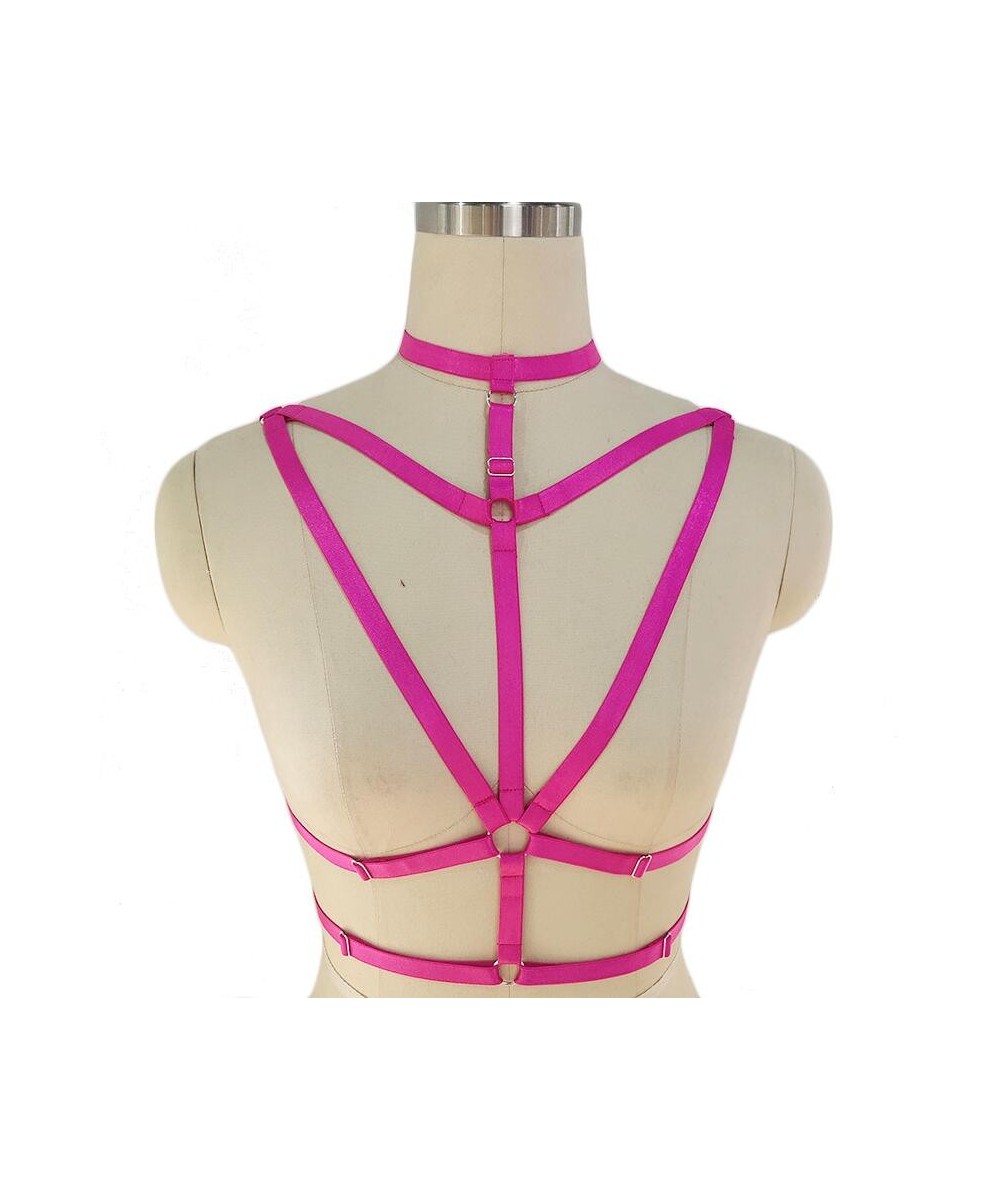 Pink Women Sexy Lingerie Body Harness Choker Cage Bra Pole Dance Strappy Bralette Goth Elastic Adjustable Bandage Body Cage $...