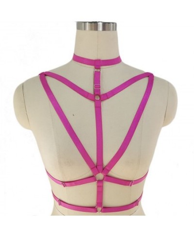 Pink Women Sexy Lingerie Body Harness Choker Cage Bra Pole Dance Strappy Bralette Goth Elastic Adjustable Bandage Body Cage $...