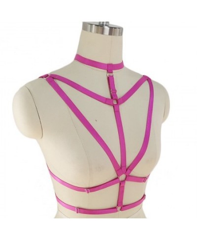 Pink Women Sexy Lingerie Body Harness Choker Cage Bra Pole Dance Strappy Bralette Goth Elastic Adjustable Bandage Body Cage $...