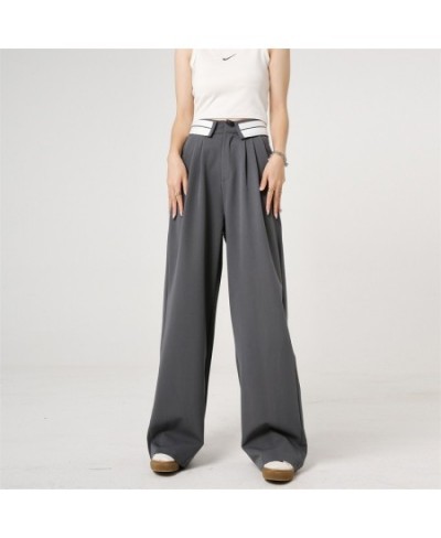 Office Wear Straight Pants Vintage High Waist Suit Pants Wide Leg Trousers Baggy Korean 2022 Autumn $51.29 - Bottoms