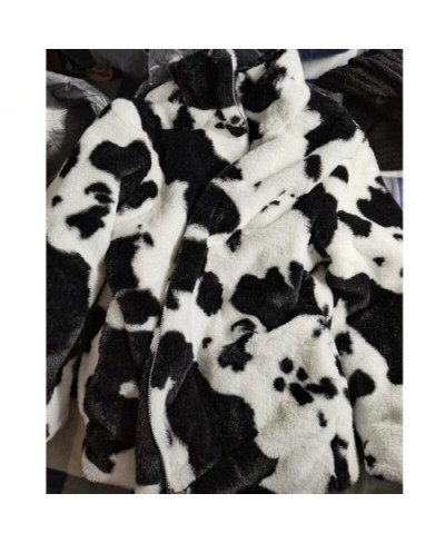 Winter Furry Teddy Coat Women Harajuku Dairy Milk Cow Print Loose Faux Fur Jacket Vintage Hip Hop Warm Streetwear Fuzzy Cute ...