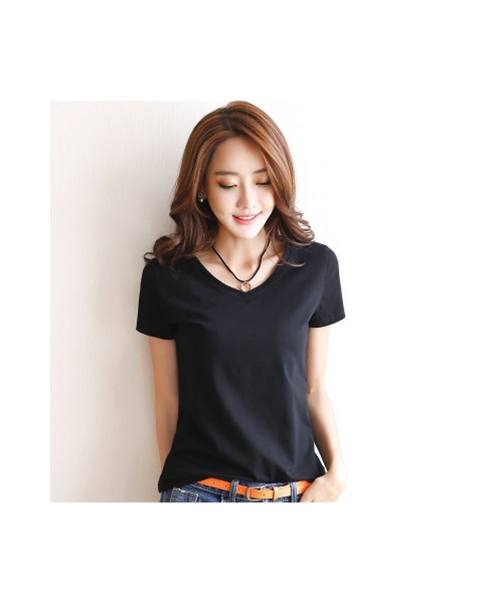 2022 Summer Short Sleeve T Shirt Women Soft Slim Thin Top Solid Casual Daily T-Shirt V-neck Tees Basic Office Lady $12.05 - T...