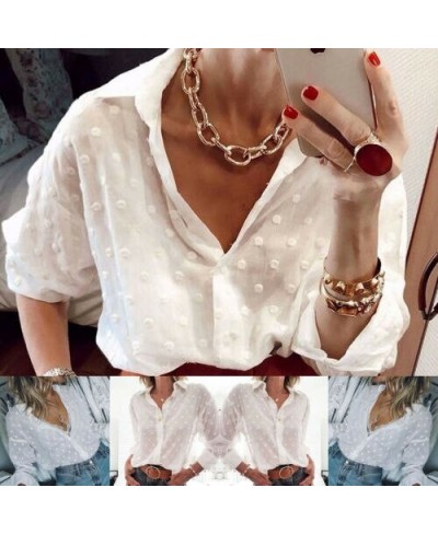 New Streetwear Stylish Personality Shirt Fashion Womens Tops and Blouses Elegant Long Sleeve White OL Shirt Ladies Polka Dot ...