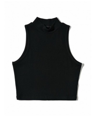 Summer Black Women Fashion Crop Top High Neck White Sleeveless Tank Tops 5 Colors $16.87 - Tops & Tees