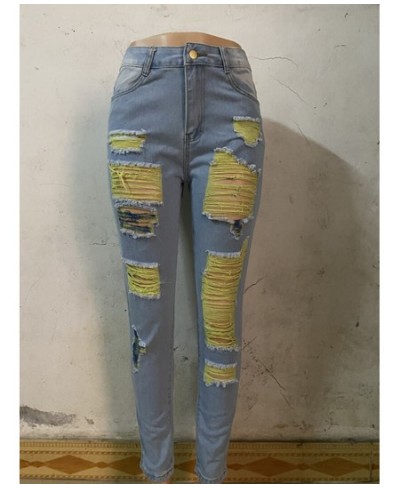 2023 Ripped Jeans For Women Yellow Scratch Denim Pencil Pants High Waisted Stretch Skinny Hollow Out Sexy Female Jeans Mujer ...