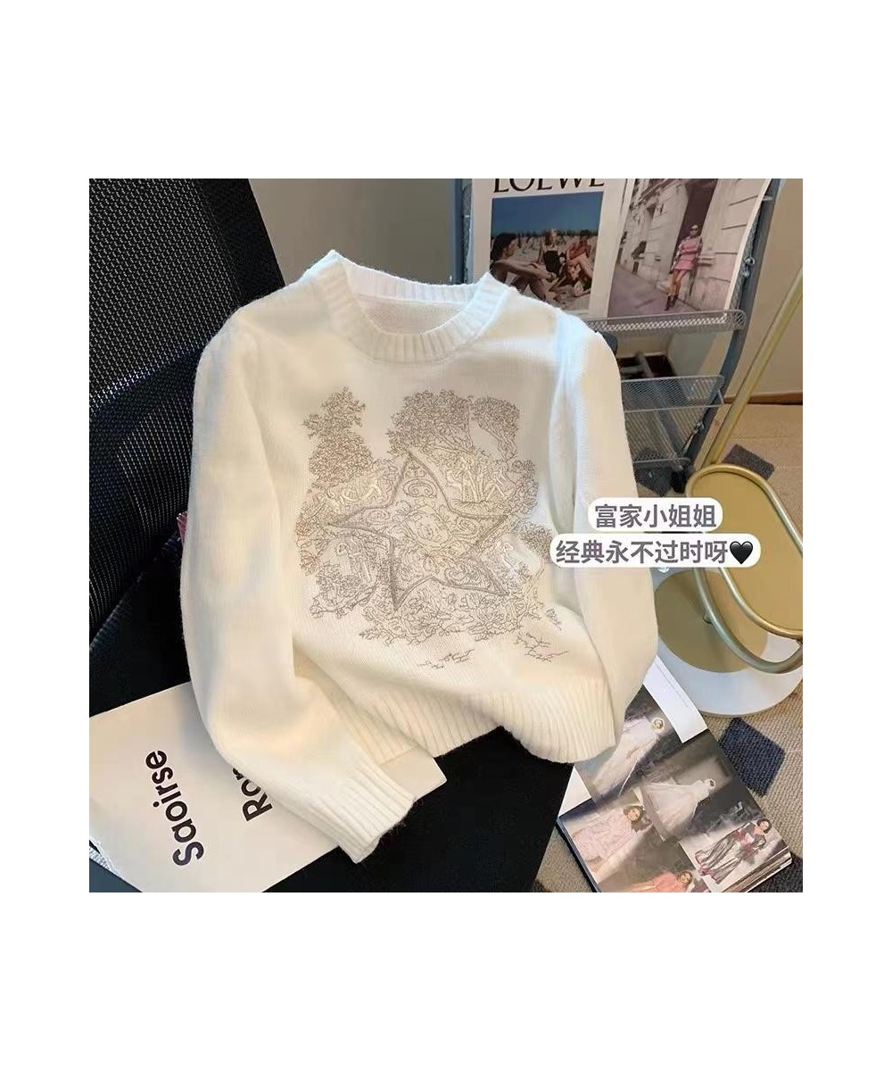 Vintage Elegant Embroidery Knitted Sweater Pullover Women 2022 Autumn Stylish Chic Korean Fashion Long Sleeve O-neck Tops Fem...