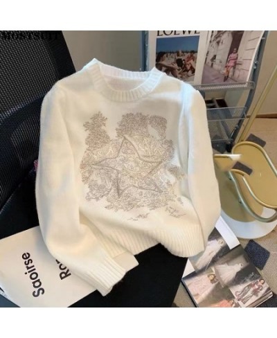 Vintage Elegant Embroidery Knitted Sweater Pullover Women 2022 Autumn Stylish Chic Korean Fashion Long Sleeve O-neck Tops Fem...