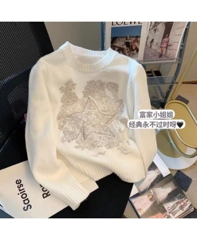 Vintage Elegant Embroidery Knitted Sweater Pullover Women 2022 Autumn Stylish Chic Korean Fashion Long Sleeve O-neck Tops Fem...