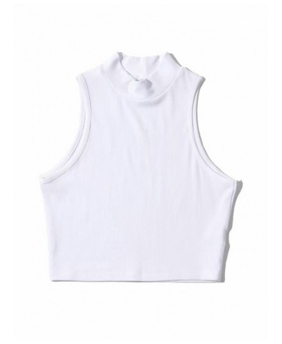 Summer Black Women Fashion Crop Top High Neck White Sleeveless Tank Tops 5 Colors $16.87 - Tops & Tees