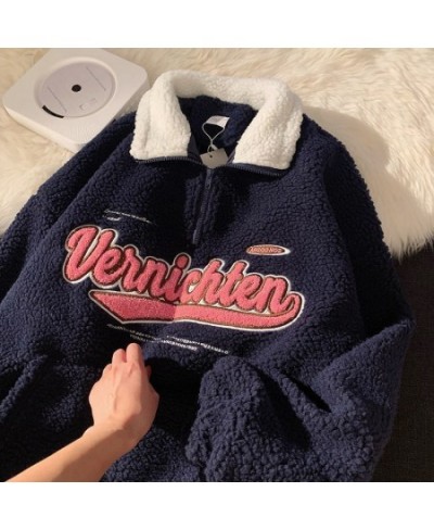 Vintage Letter Embroidery Sweatshirts Women Casual V-neck Long Sleeve Pocket Hoodies Harajuku Baseball Oversized Pullovers To...