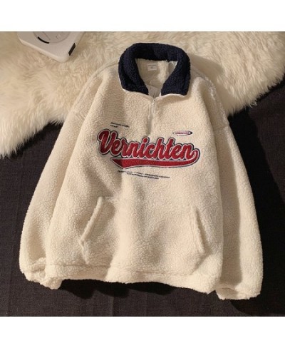 Vintage Letter Embroidery Sweatshirts Women Casual V-neck Long Sleeve Pocket Hoodies Harajuku Baseball Oversized Pullovers To...