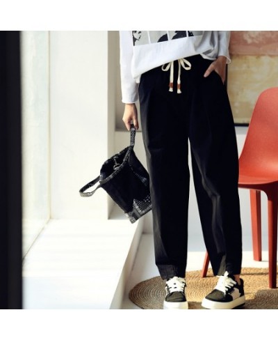 K2153C Artistic leisure simple solid color loose everything pull rope elastic high waist radish pants women $82.20 - Bottoms