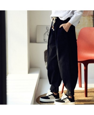 K2153C Artistic leisure simple solid color loose everything pull rope elastic high waist radish pants women $82.20 - Bottoms