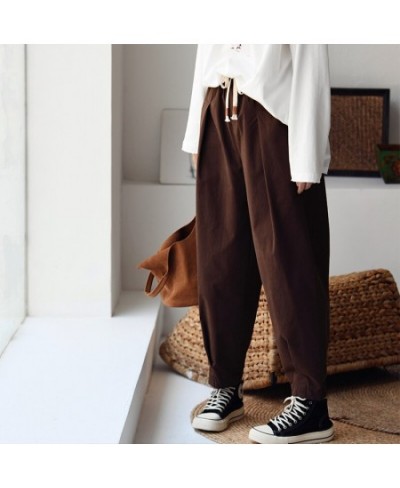 K2153C Artistic leisure simple solid color loose everything pull rope elastic high waist radish pants women $82.20 - Bottoms