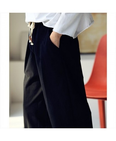 K2153C Artistic leisure simple solid color loose everything pull rope elastic high waist radish pants women $82.20 - Bottoms