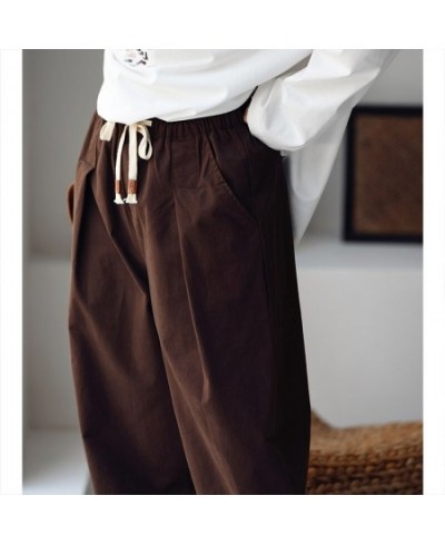 K2153C Artistic leisure simple solid color loose everything pull rope elastic high waist radish pants women $82.20 - Bottoms