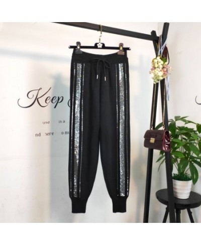 Women's Harem Pants Diamonds Rhinestone Hot Drilling Ladies Sweatpants Women Baggy Pants High Waist Harlan Loose wide leg Bla...