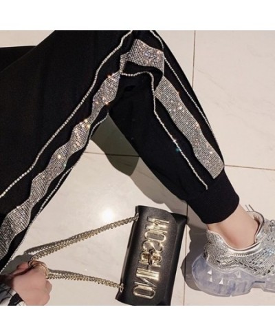 Women's Harem Pants Diamonds Rhinestone Hot Drilling Ladies Sweatpants Women Baggy Pants High Waist Harlan Loose wide leg Bla...