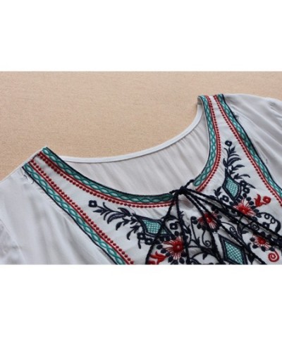 Women Short Sleeve Casual Blouses Shirt Plus Size Women Clothing Blusas Mujer De Moda 2023 Summer Ethnic Boho Embroidery Blou...