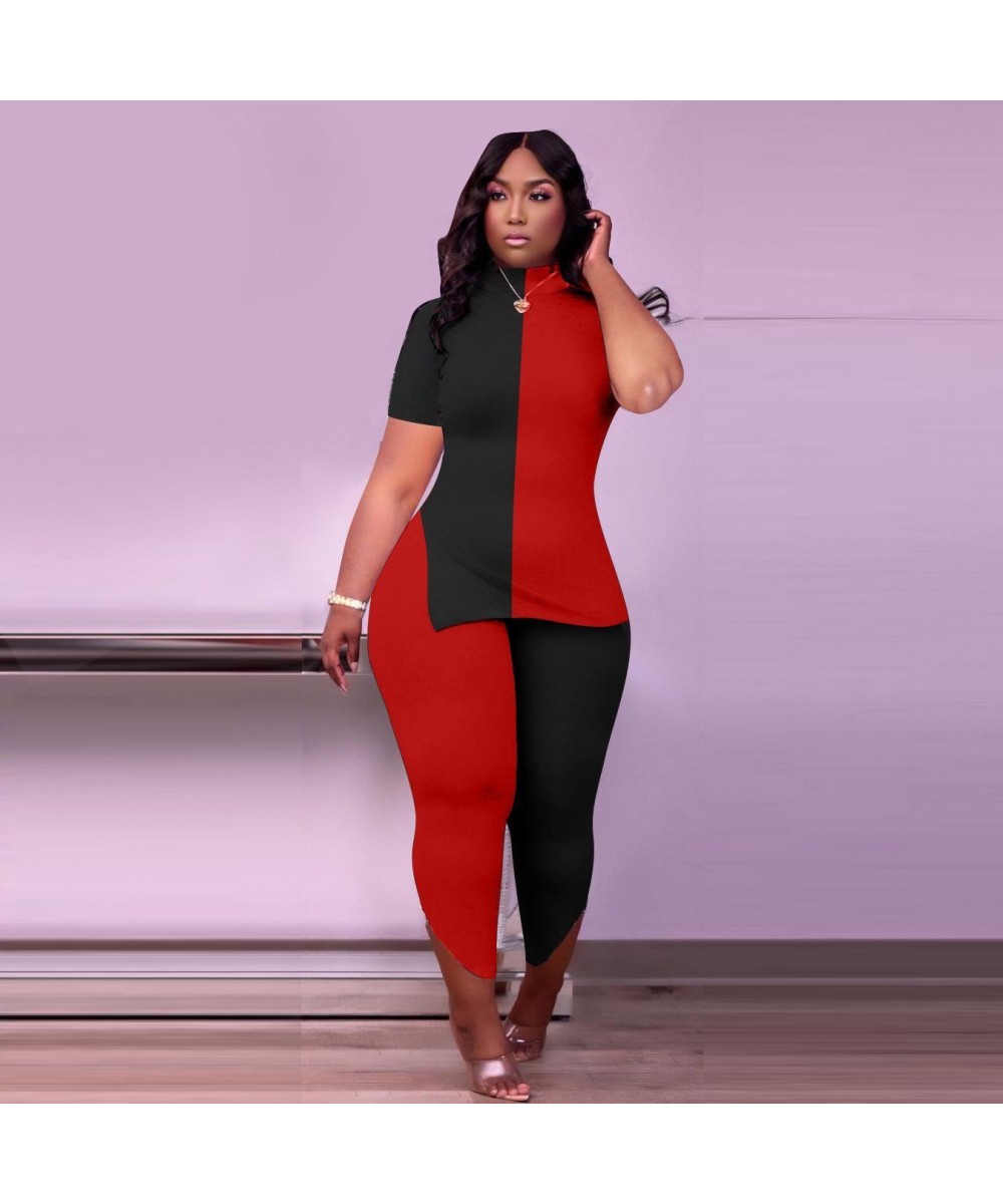 Women Plus Size Tracksuit Patchwork Short Sleeve O-neck Splited Tops Stretchy Pencil Pants Two 2 Piece Set Outfit Summer $40....