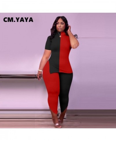 Women Plus Size Tracksuit Patchwork Short Sleeve O-neck Splited Tops Stretchy Pencil Pants Two 2 Piece Set Outfit Summer $40....