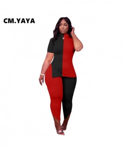 Women Plus Size Tracksuit Patchwork Short Sleeve O-neck Splited Tops Stretchy Pencil Pants Two 2 Piece Set Outfit Summer $40....