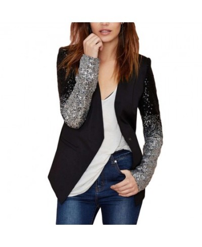 Cool Women Sequined Blazer Coat Jacket Single Buckle Long Sleeve Suit jacket womenfor women's clothing $54.08 - Suits & Sets