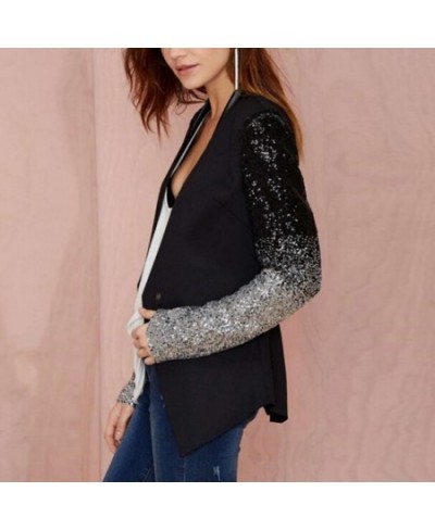 Cool Women Sequined Blazer Coat Jacket Single Buckle Long Sleeve Suit jacket womenfor women's clothing $54.08 - Suits & Sets