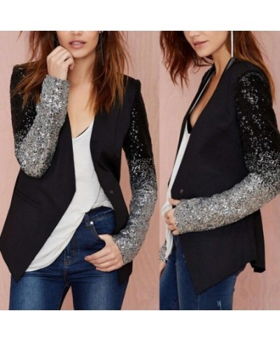 Cool Women Sequined Blazer Coat Jacket Single Buckle Long Sleeve Suit jacket womenfor women's clothing $54.08 - Suits & Sets