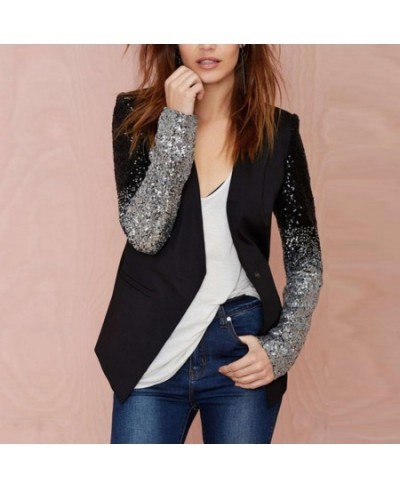 Cool Women Sequined Blazer Coat Jacket Single Buckle Long Sleeve Suit jacket womenfor women's clothing $54.08 - Suits & Sets