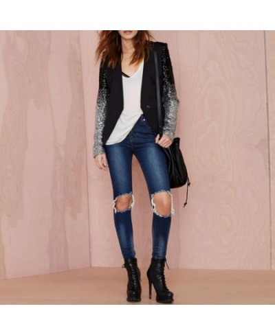 Cool Women Sequined Blazer Coat Jacket Single Buckle Long Sleeve Suit jacket womenfor women's clothing $54.08 - Suits & Sets