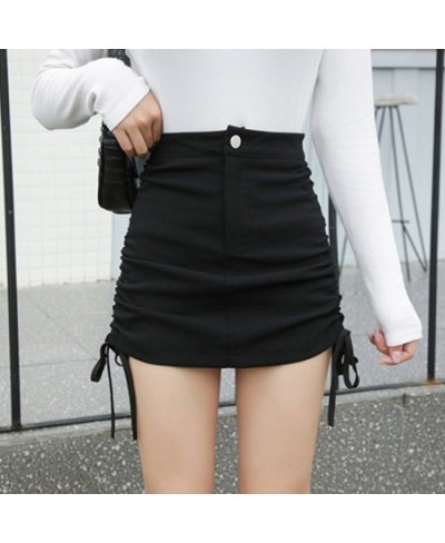 Summer Sweet Sexy Pleated Half Skirt Female Korean Fashion High Waist Skirts Black Package-Hip Bodycon Drawstring Skirts $35....