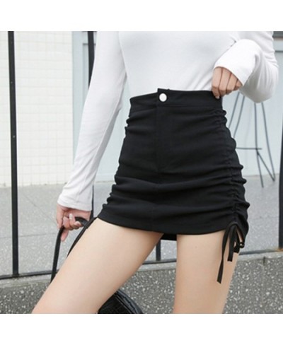 Summer Sweet Sexy Pleated Half Skirt Female Korean Fashion High Waist Skirts Black Package-Hip Bodycon Drawstring Skirts $35....