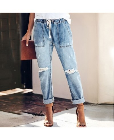 Women's Jeans Streetwear Ripped Jeans Vintage Casual Fashion Drawstring Elastic Waist High Elastic Baggy Jeans $57.30 - Jeans