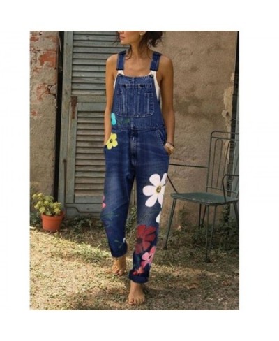 New Spring Autumn Jumpsuit Women Blue Long Denim Jeans Casual Floral Printed Pocket Jeans Romper Trendy Femme Long Overalls $...