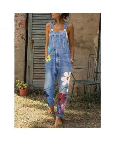 New Spring Autumn Jumpsuit Women Blue Long Denim Jeans Casual Floral Printed Pocket Jeans Romper Trendy Femme Long Overalls $...