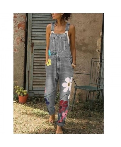 New Spring Autumn Jumpsuit Women Blue Long Denim Jeans Casual Floral Printed Pocket Jeans Romper Trendy Femme Long Overalls $...