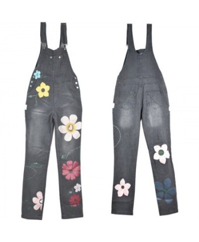 New Spring Autumn Jumpsuit Women Blue Long Denim Jeans Casual Floral Printed Pocket Jeans Romper Trendy Femme Long Overalls $...