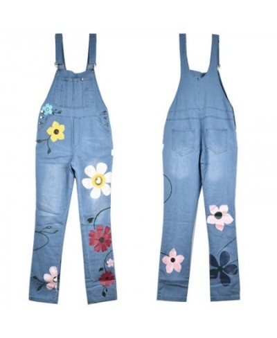 New Spring Autumn Jumpsuit Women Blue Long Denim Jeans Casual Floral Printed Pocket Jeans Romper Trendy Femme Long Overalls $...