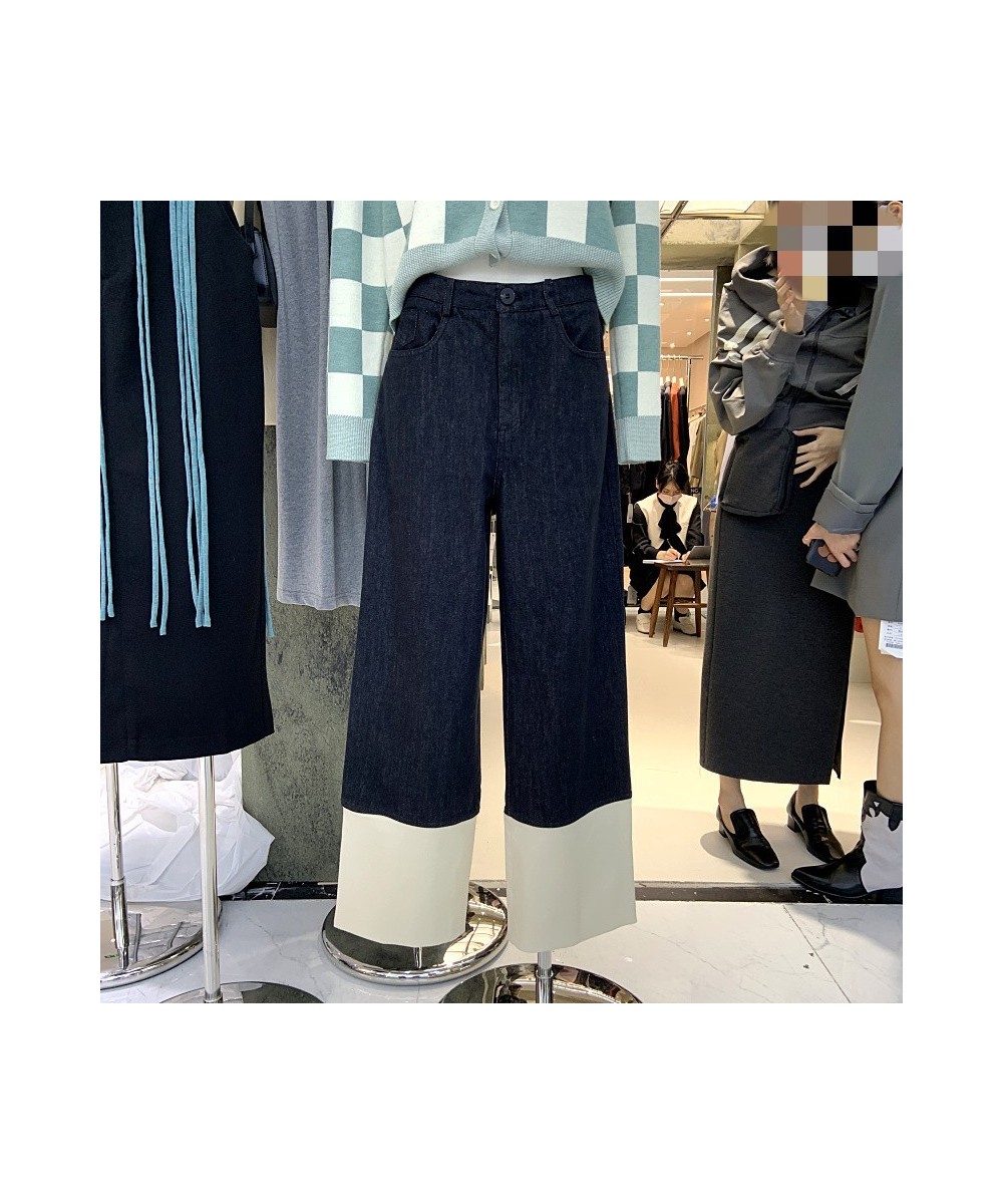 Korean Style 2022 Autumn New Fashion High Waist Patchwork Contrast Color Wide Leg Pants Women Casual Straight Jeans $67.59 - ...