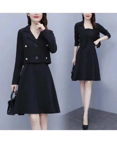 Office Lady Elegant 2 Piece Set Women Elegant Cropped Blazer Jacket And Sleeveless A-Line Tank Dress Suit Spring Thin Outfits...