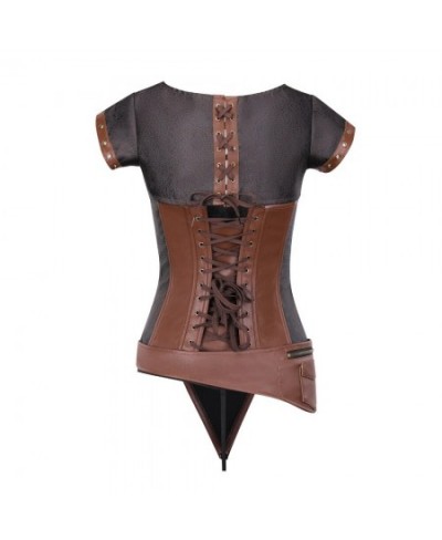 Brown/Black Brocade and Leather Belt Gothic Corset Jacket Steampunk Couture Clothing Korset For Women Corsets and Bustiers 81...