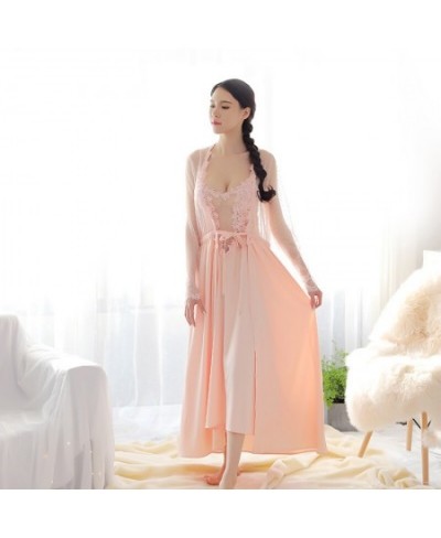 2pcs Women Robe Gown Sets Spring Summer Silk Sexy Backless Satin Sleepwear Female Elegant Nightdress Loungewear Nightwear Pin...