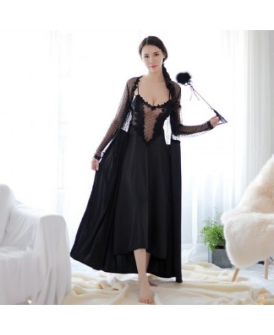 2pcs Women Robe Gown Sets Spring Summer Silk Sexy Backless Satin Sleepwear Female Elegant Nightdress Loungewear Nightwear Pin...