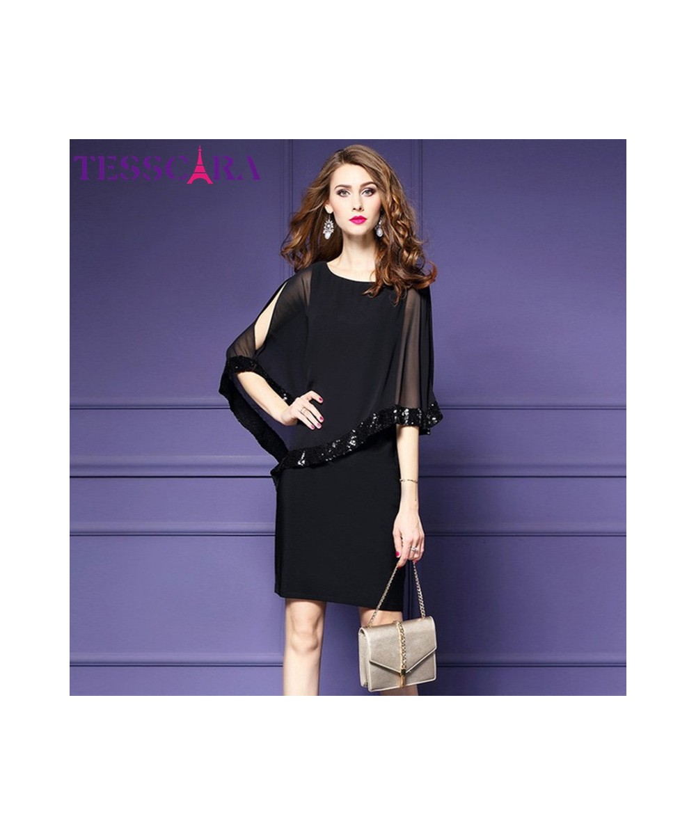 Women Luxury Sequined Dress Female Elegant Office Party Robe Femme Vintage Designer Chiffon Vestidos $49.07 - Dresses