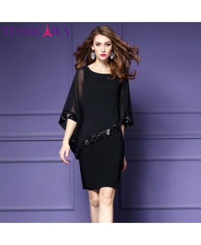 Women Luxury Sequined Dress Female Elegant Office Party Robe Femme Vintage Designer Chiffon Vestidos $49.07 - Dresses