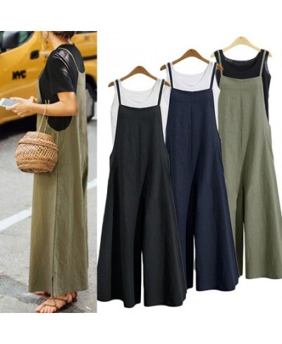 Casual Loose Jumpsuit Women Summer Solid Cotton Linen Straps Wide Leg Pants Dungaree Bib Overalls Sleeveless Oversized $30.69...