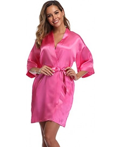 plain Satin Robes hot pink champagne silver Kimono bathrobe Women's Simplicity Pajamas Wedding Party robes short S-XXL $21.36...