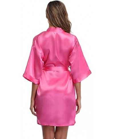 plain Satin Robes hot pink champagne silver Kimono bathrobe Women's Simplicity Pajamas Wedding Party robes short S-XXL $21.36...